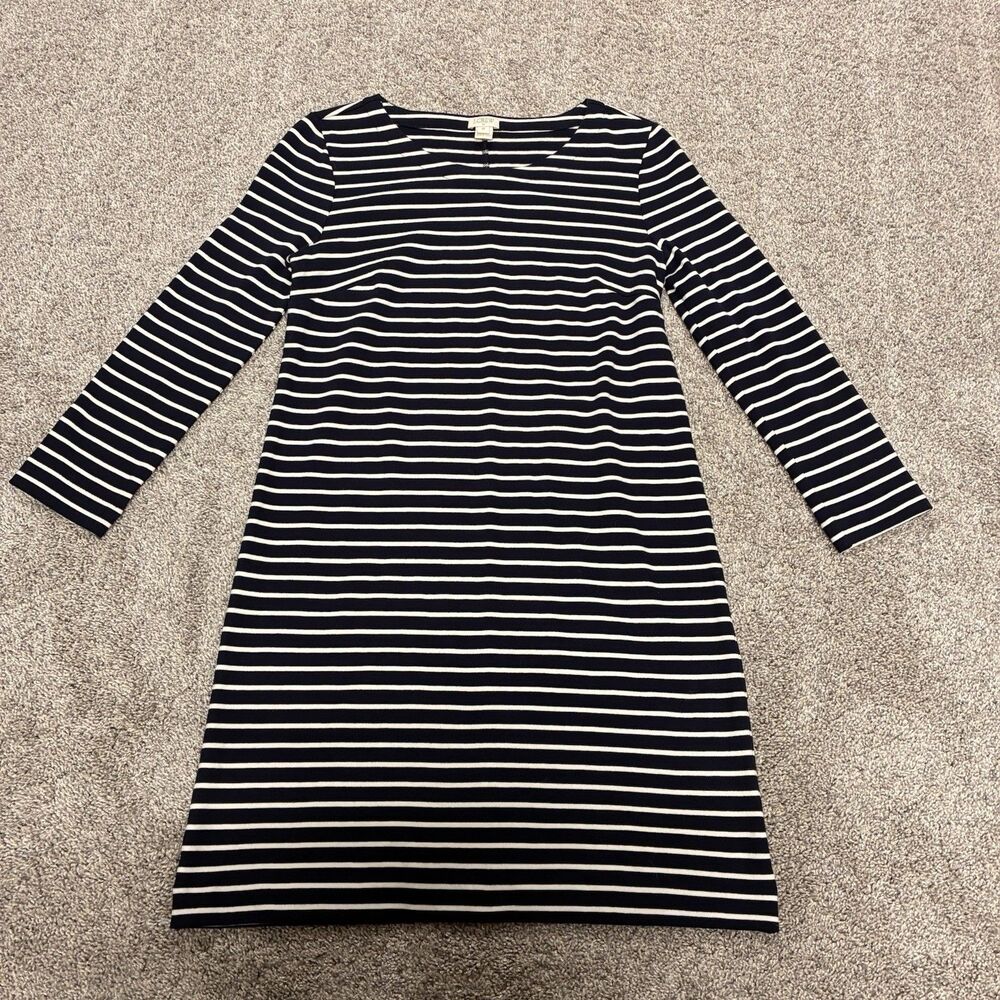 J Crew Knit Dress Women’s XS Navy White Stripe 3/4 Sleeve Shift Preppy Classic